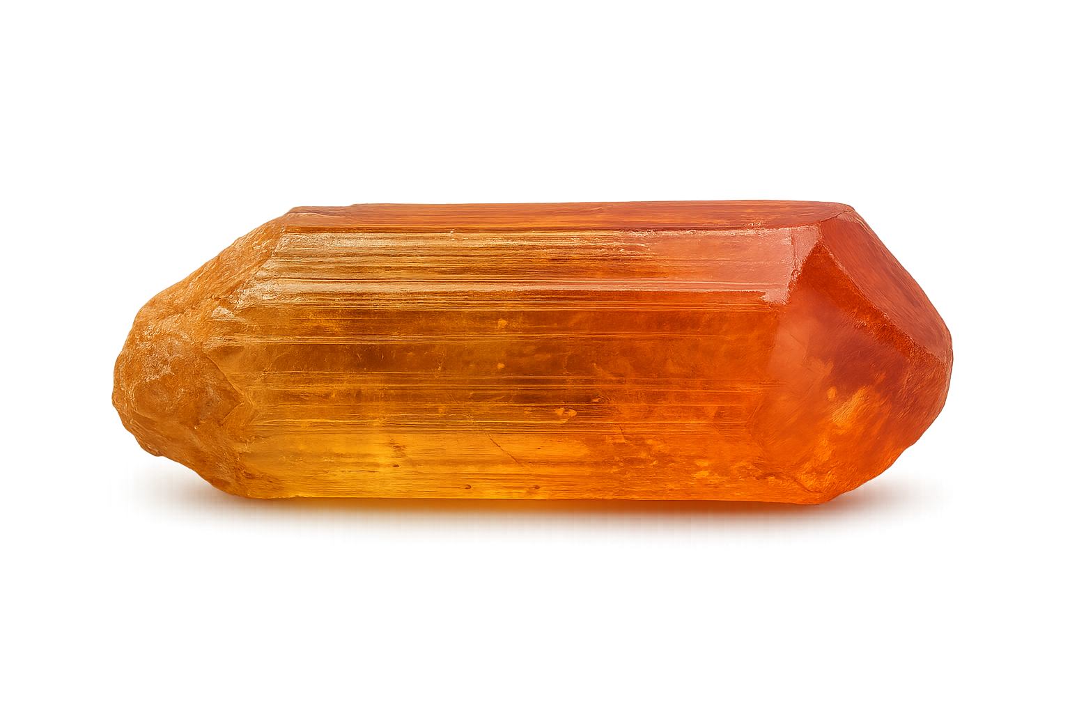 A natural Imperial Topaz crystal showing vivid golden-orange color with strong luster and classic prismatic form. Photographed for the Gallery Gems Imperial AF collection, representing the original gem of royalty and luxury.